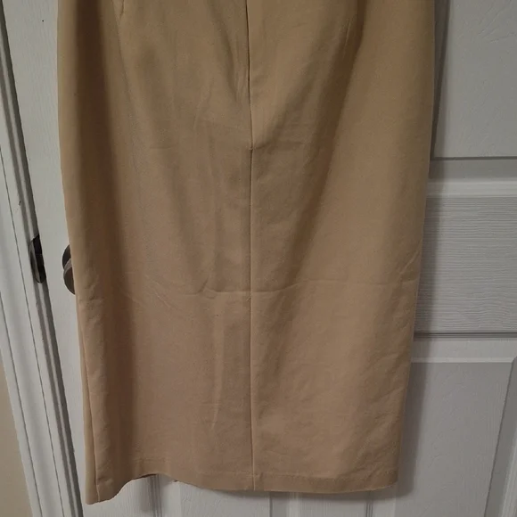 New York & Company Tan Off the Shoulder Ruffle Sleeve Trench-Style Midi Dress - Picture 6 of 8